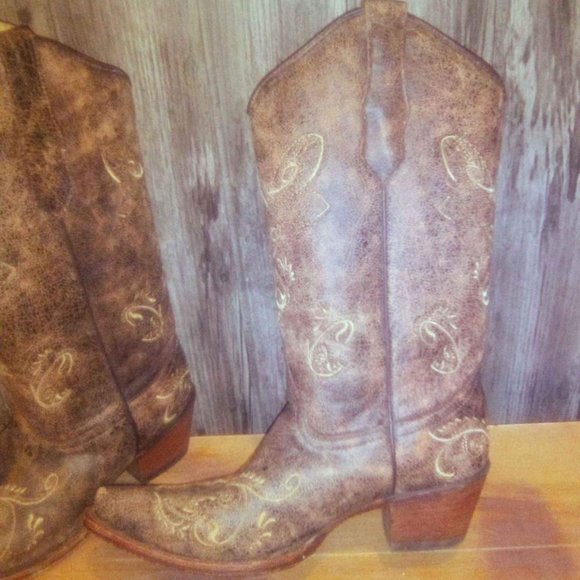 Circle G Dragonfly Women's Western Boot Rustic Brown Snip Toe Size 9 - Picture 5 of 5